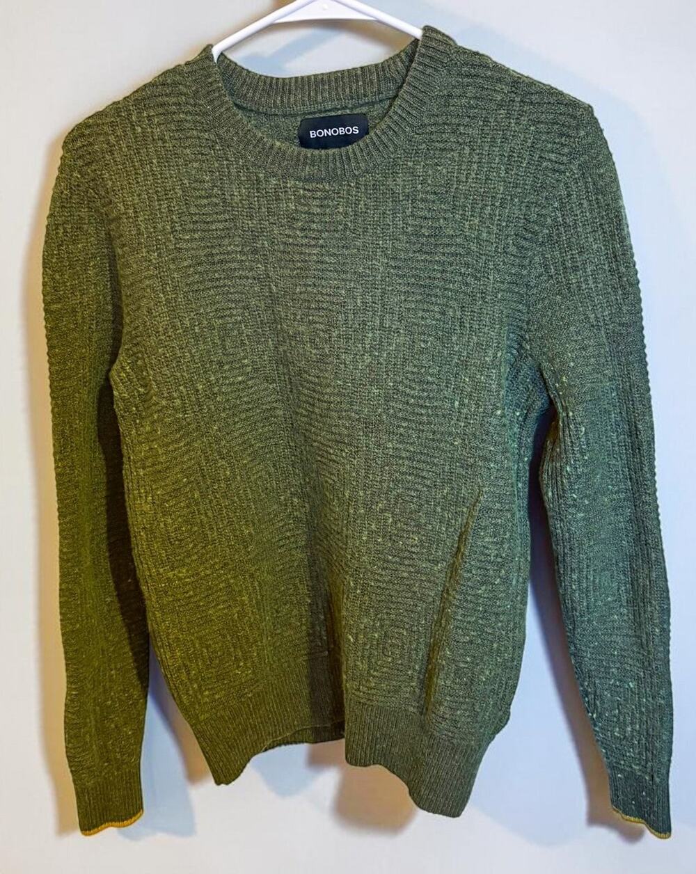 Bonobos merino/alpaca wool blend Olive Textured Sweater Layered Cozy Grandpa XS
